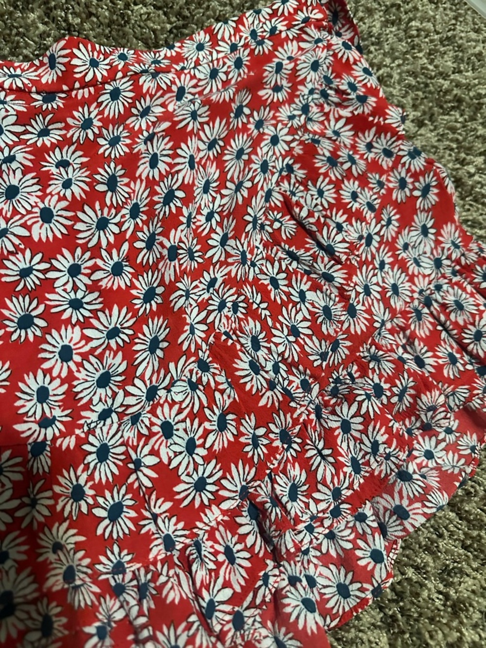 Zara Red Daisy-Print Tie-Side Skort - Picture 4 of 8